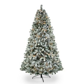 6 FT Pre-lit Snow Flocked Christmas Tree, Artificial Hinged Xmas Pine Tree with 800 Branch Tips