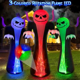 12FT Halloween Inflatables Decoration Outdoor Giant Pumpkin Reaper Ghost with 3-Colored Rotation Flame LEDs Spooky Halloween Blow Up Yard Decorat