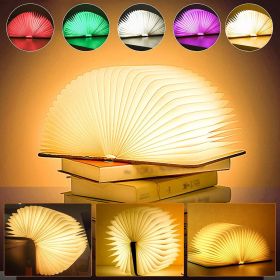 Wooden Book Light; Novelty Folding Book Lamp; 5 Colors Folding Night Light; Portable Desk Light USB Rechargeable Wooden Table Lamp Magnetic Desig (Color: Colorful, size: Red Walnut-16.5*12.5*2.5cm)