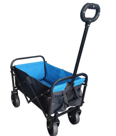 Mini Folding Wagon Garden Cart Shopping Cart Outdoor Camper Wagon Tools Cart (Color: Blue)