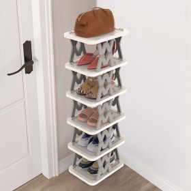 6 Tier Foldable Shoe Rack Vertical Shoe Organizer Narrow Shoe Rack for Small Spaces Space Saving Free Standing for Corner Entryway Hallway Bedroo (Color: Grey)