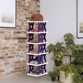 6 Tier Foldable Shoe Rack Vertical Shoe Organizer Narrow Shoe Rack for Small Spaces Space Saving Free Standing for Corner Entryway Hallway Bedroo (Color: Purple)