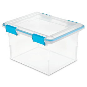 32 Quart Gasket Box, Weather-Resistant Clear Storage Bin with Lid, Blue (Pack Size: 4 Pack)